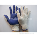 Natural Polyester String Knitted Blue PVC Work Glove (DKP145)